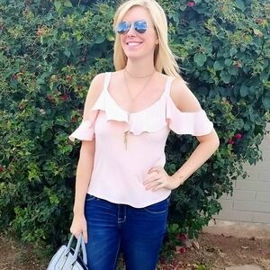 Express Light Pink Cold Shoulder Blouse